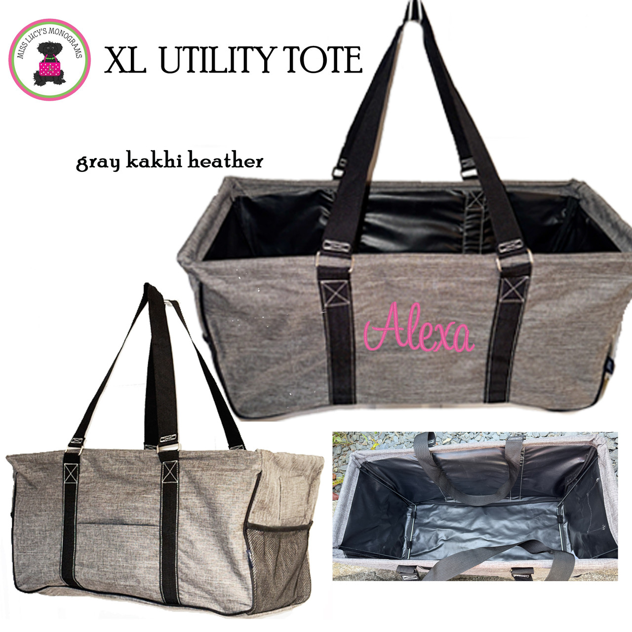 XL UTILITY TOTE FOR BEACH, VACATION, GROCERY WITH MONOGRAM!