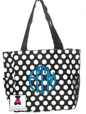  FOR HER Monogrammed  "The Perfect"   Canvas Tote - Black and White Large Polka Dot - FREE SHIP//Gift for Her/Bridesmaid Gift/Grad Gift/Cheer Gift / Dancer Gift /Mom Tote 