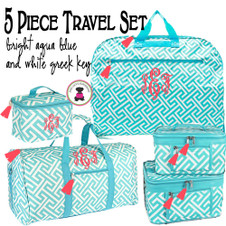 FOR HER Monogrammed 5 Piece Travel Set - Greek Key-Ocean Blue & White Greek Key/FREE SHIP/Bridal Gift/Gift for Her/Bridesmaid Gift/Grad Gift/Travel Set/GiftSet FOR HER Monogrammed 5 Piece Travel Set - Greek Key-Ocean Blue & White Greek Key/FREE SHIP/Bridal Gift/Gift for Her/Bridesmaid Gift/Grad Gift/Travel Set/GiftSet
