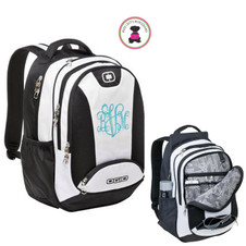 FOR HER Monogrammed Deluxe Large OGIO Backpack -  White /Black / Silver -FREE SHIP/Back to School / Backpack / Deluxe Backpack / College Backpack/ Grad Gift / School Bag  