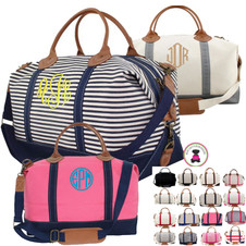 FOR HER Monogrammed SOUTHAMPTON Large Canvas / Leather Trim Weekender - FREE SHIP / Bridesmaid Gift / Flower Girl Gift/ Weekender Duffel / Mom Gift / Girl Trip / Bat Mitzah Gift
