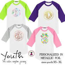 YOUTH Metallic Foil Monogrammed Two Tone Raglan Sleeve T Shirt - XL Monogram -FREE SHIP/Flower Girl Gift/Youth T Shirt/ Team T Shirt/Wedding / Gift for Young Girl YOUTH Metallic Foil Monogrammed Two Tone Raglan Sleeve T Shirt - XL Monogram -FREE SHIP/Flower Girl Gift/Youth T Shirt/ Team T Shirt/Wedding / Gift for Young Girl