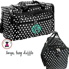 FOR HER Large Monogrammed Boxy Duffel - Black / White Polka Dot - FREE SHIP/Gift for Her/Bridesmaid Gift/Flower Girl Gift/Dancer Gift/Grad Gift/Cheer Duffel FOR HER Large Monogrammed Boxy Duffel - Black / White Polka Dot - FREE SHIP/Gift for Her/Bridesmaid Gift/Flower Girl Gift/Dancer Gift/Grad Gift/Cheer Duffel