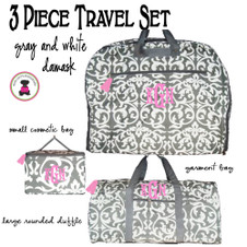 FOR HER Monogrammed 3 Piece Travel Set -Damask - Gray / White- FREE SHIP/ladies' Travel Set/Gift for Her/Bridesmaid Gift/Flower Girl Gift/Dancer Gift/Grad Gift/ Sweet 16 Gift FOR HER Monogrammed 3 Piece Travel Set -Damask - Gray / White- FREE SHIP/ladies' Travel Set/Gift for Her/Bridesmaid Gift/Flower Girl Gift/Dancer Gift/Grad Gift/ Sweet 16 Gift