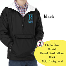 1852 DANCE -YOUTH Flannel Lined Pullover Jacket - Black - Optional Monogram on Hood - FREE SHIP 