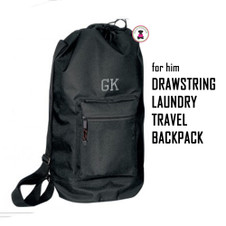 For Him Monogrammed Large Drawstring Duffle / Laundry Bag - Black - FREE SHIP /Grad Gift/Gift for Him/Groomsmen/Travel Laundry Bag