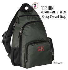 FOR HIM Monogrammed Sling Travel Bag - Dark Gray - Free Ship/Travel Bag/Backpack/Sling Backpack/Overnight Bag