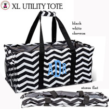 FOR HER Monogrammed XL Utility Tote / Trunk Organizer - Black and White Chevron- Folds Flat / FREE SHIP/Bride Gift/Grocery Tote /Grad Gift/Picnic Tote/Beach Tote/Car organizer