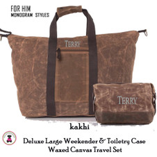 FOR HIM Monogrammed Deluxe Waxed Canvas Weekender Tote and Dopp Kit Travel Set-Kakhi-Free Ship/Men's Travel/Groomsmen/Father's Day/Grad Gift FOR HIM Monogrammed Deluxe Waxed Canvas Weekender Tote and Dopp Kit Travel Set-Kakhi-Free Ship/Men's Travel/Groomsmen/Father's Day/Grad Gift