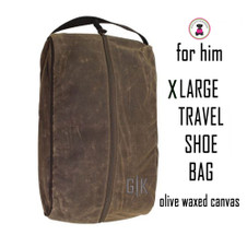 Group Discount-FOR HIM Monogrammed Waxed Canvas Deluxe X Large Shoe Bag-OLIVE /Free Ship/Men's Travel/Groomsmen Gift /Father's Day/Grad Gift
