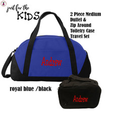 Kids' Monogrammed  2 Piece Weekender Travel Set-Royal/Black-Free Ship/Kids Travel/Overnight Travel Set/GrandchildTravel Set/Ring Bearer Gift