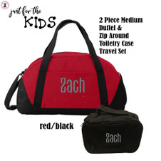 Kids' Monogrammed  2 Piece Weekender Travel Set-Red/Black-Free Ship/Kids Travel/Overnight Travel Set/GrandchildTravel Set/Ring Bearer Gift