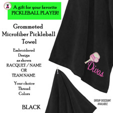 Pickleball Custom Design-FOR HER Microfiber Grommeted Sport Towel with Name /Team Script Name-Black-Free Ship-Pickleball Team Gift/Player
