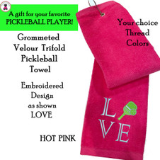 Pickleball Custom Design-FOR HER Cotton Velour Grommeted Trifold Towel w LOVE Design-Raspberry-Free Ship-Pickleball Team Gift/Player Gift/Sport Pickleball Custom Design-FOR HER Cotton Velour Grommeted Trifold Towel w LOVE Design-Raspberry-Free Ship-Pickleball Team Gift/Player Gift/Sport