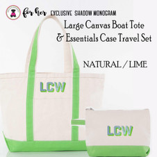 FOR HER Large Natural/Lime Boat Tote & Essentials Case Travel Set w Shadow Monogram-FREE SHIP/Grad Gift/Bridesmaid Gift/ Bride Gift/Mom Gift/Teacher FOR HER Large Natural/Lime Boat Tote & Essentials Case Travel Set w Shadow Monogram-FREE SHIP/Grad Gift/Bridesmaid Gift/ Bride Gift/Mom Gift/Teacher
