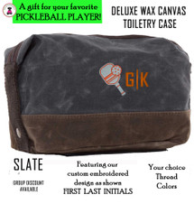 Pickleball Custom Design FOR HIM -First/Last Initial - Deluxe Waxed Canvas Dopp Kit / Toiletry Case- Slate - Free Ship-Pickleball Team Gift/Pickleball Player Gift Pickleball Custom Design FOR HIM -First/Last Initial - Deluxe Waxed Canvas Dopp Kit / Toiletry Case- Slate - Free Ship-Pickleball Team Gift/Pickleball Player Gift
