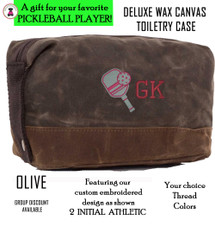 Pickleball Custom Design FOR HIM - 2 Initial Athletic - Deluxe Waxed Canvas Dopp Kit / Toiletry Case- Olive - Free Ship-Pickleball Team Gift/Pickleball Player Gift Pickleball Custom Design FOR HIM - 2 Initial Athletic - Deluxe Waxed Canvas Dopp Kit / Toiletry Case- Olive - Free Ship-Pickleball Team Gift/Pickleball Player Gift