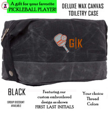 Pickleball Custom Design FOR HIM -First/Last Initial - Deluxe Waxed Canvas Dopp Kit / Toiletry Case- Black - Free Ship-Pickleball Team Gift/Pickleball Player Gift Pickleball Custom Design FOR HIM -First/Last Initial - Deluxe Waxed Canvas Dopp Kit / Toiletry Case- Black - Free Ship-Pickleball Team Gift/Pickleball Player Gift