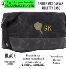 Pickleball Custom Design FOR HIM - 2 Initial Athletic - Deluxe Waxed Canvas Dopp Kit / Toiletry Case- Black - Free Ship-Pickleball Team Gift/Pickleball Player Gift Pickleball Custom Design FOR HIM - 2 Initial Athletic - Deluxe Waxed Canvas Dopp Kit / Toiletry Case- Black - Free Ship-Pickleball Team Gift/Pickleball Player Gift