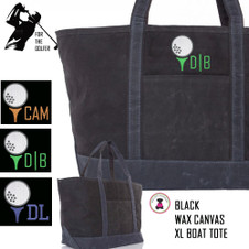 For the Golfer -Large Waxed Canvas Deluxe Boat Tote with Golf Design1 - Black - FREE SHIP -Groomsmen Gift/Father's Day Gift/Grad Gift/Gift for Him/Group Discount /Golf Trip/Golfer Gift/