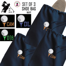 For the Golfer - Monogrammed Set of 3 Shoe Bags for Travel with Golf Design 1  - Navy - FREE SHIP / Men's Travel /Men's Shoe Bag/Groomsmen Gift /Father's Day Gift/Grad Gift/Golfer Gift/Golf Team Gift