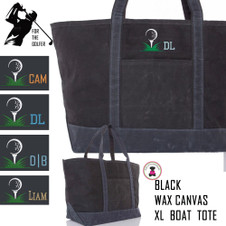 For the Golfer -Large Waxed Canvas Deluxe Boat Tote with Golf Design 2 - Black  - FREE SHIP -Groomsmen Gift/Father's Day Gift/Grad Gift/Gift for Him/Group Discount /Golf Trip/Golfer Gift/