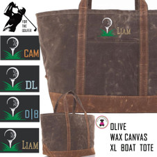 For the Golfer -Large Waxed Canvas Deluxe Boat Tote with Golf Design 2 - Olive - FREE SHIP -Groomsmen Gift/Father's Day Gift/Grad Gift/Gift for Him/Group Discount /Golf Trip/Golfer Gift/