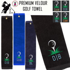 For the Golfer Monogrammed Premium Velour Golf Towel  with Golf Design2- Black -FREE SHIP/Groomsmen/Father's Day Gift/Golf Team Gift/Golfer Apron