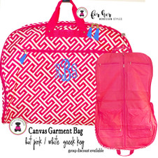 FOR HER Monogrammed Canvas Garment Bag - Hot Pink & White Greek Key - FREE SHIP/Garment Bag / Monogrammed Garment Travel Bag/Teen Dress Bag/Dress Bag/Dancer Garment Bag /Flower Girl/Bat Mitzvah FOR HER Monogrammed Canvas Garment Bag - Hot Pink & White Greek Key - FREE SHIP/Garment Bag / Monogrammed Garment Travel Bag/Teen Dress Bag/Dress Bag/Dancer Garment Bag /Flower Girl/Bat Mitzvah