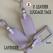 Two Leather Luggage Tags- LAVENDER -FREE SHIP.Bag Tag.Friend Gift.Bag Tag.Hostess Gift.Backpack Tag.Carry On Tag. Vacation Gift.