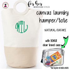 FOR HER Monogrammed Circle Handle Canvas Deluxe Laundry Bag -Natural/SAFARI /Free Ship/ Ladies' Travel / Grad Gift/ Gift for Her/ Dorm Life / Laundry Bag FOR HER Monogrammed Circle Handle Canvas Deluxe Laundry Bag -Natural/SAFARI /Free Ship/ Ladies' Travel / Grad Gift/ Gift for Her/ Dorm Life / Laundry Bag