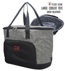 FOR HIM Monogrammed Large Insulated Cooler Tote -Gray Heather -Free Ship/Group Gift/Teacher Gift/Insulated Tote/Groomsmen Gift/Picnic Tote