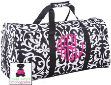 Canvas Garment Bag W/ Monogram/black&white Damask With Pink 