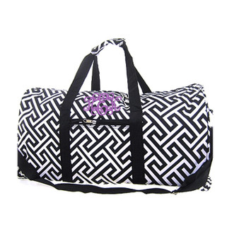  FOR HER Monogrammed Large Canvas Rounded Duffle - Greek Key - Black & White - FREE SHIP/Tween Gift/Grad Gift/ Travel Set/Gift for Her/Dance Bag/Cheer Gift/Bat Mitzvah Gift/Flower Girl Gift 