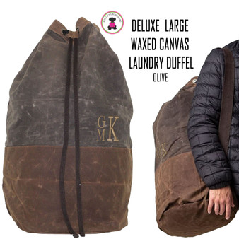 FOR HIM Monogrammed Waxed Canvas Deluxe Laundry Duffel - Olive  - FREE SHIP-Groomsmen Gift/Father's Day Gift/Grad Gift/Gift for Him/Group Discount  