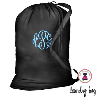 FOR HER Monogrammed Large Cotton Drawstring Laundry Bag - Black -Free Ship/Ladies' Travel /Grad Gift/Gift for Her/Laundry Bag