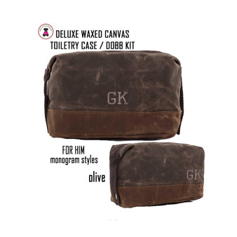 FOR HIM Monogrammed Large Waxed Canvas Toiletry Case - Olive - FREE SHIP-Groomsmen Gift/Father's Day Gift/Grad Gift/Gift for Him
