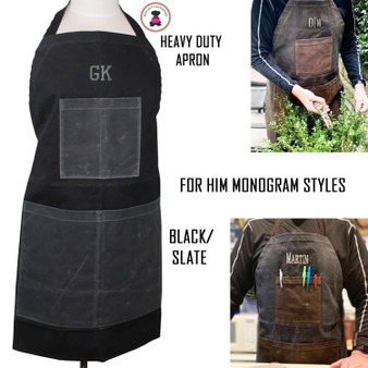 FOR HIM Monogrammed Waxed Canvas Heavy Duty Apron -Black  -FREE SHIP /Workshop Apron/Groomsmen Gift /Father's Day Gift/Gardener Gift/ DIY Gift 