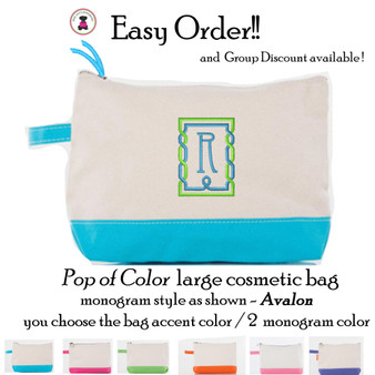 FOR HER Easy Order Pop of Color Canvas Cosmetic Bag- Avalon-FREE SHIP/Tween/Summer Camp/Grad Gift/Gift for Her/Team Gift/Flower Girl
