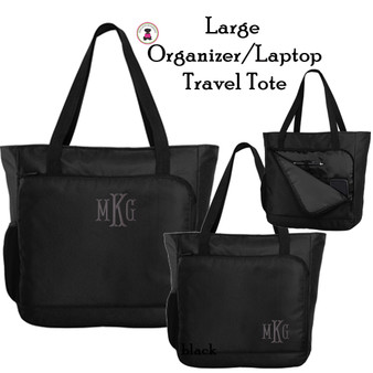 FOR HER Monogrammed Large Organizer Travel Tote-Black -FREE SHIP/Grad Gift/Gift for Her/Group Gift/Bridesmaid Gift/Teacher Gift/Laptop Tote