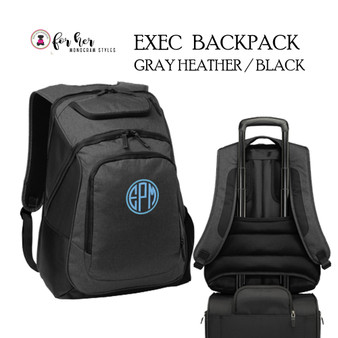FOR HER Monogrammed Exec Laptop Backpack-Gray Heather/Black-FREE Ship-Business Travel/School Gift/Grad Gift/Team Backpack/Laptop Backpack/Cheer Bag