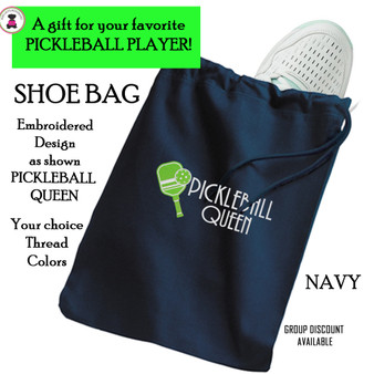 Pickleball Custom Design-FOR HER Travel Shoe Bag with PICKLEBALL QUEEN design-NAVY-Free Ship-Pickleball Team Gift/Pickleball Player Gift/Pickleball