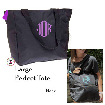 FOR HER Monogrammed "The Perfect"  Canvas Tote - Black- FREE SHIP/Travel Gift/Grad Gift/Bat Mitzvah/Girl Travel Bag /Travel Tote /Bridesmaid Gift 
