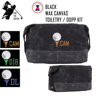 For the Golfer  Monogrammed Large Waxed Canvas Toiletry Case with Golf Design1 -Black-FREE SHIP-Groomsmen Gift/Father's Day Gift/Grad Gift/Gift for Him/Group Discount/Golfer Gift/Golf Team Gift 