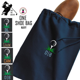 For the Golfer - Monogrammed ONE Shoe Bag for Travel with Golf Design2  - Navy - FREE SHIP / Men's Travel /Men's Shoe Bag/Groomsmen Gift /Father's Day Gift/Grad Gift/Golfer Gift/Golf Team Gift