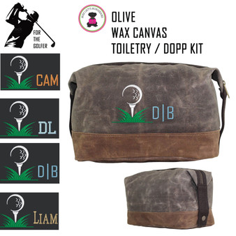 For the Golfer  Monogrammed Large Waxed Canvas Toiletry Case with Golf Design 2 -Olive-FREE SHIP-Groomsmen Gift/Father's Day Gift/Grad Gift/Gift for Him/Group Discount/Golfer Gift/Golf Team Gift 