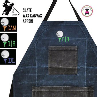 For the Golfer Monogrammed Waxed Canvas Apron with Golf Design1- Slate -FREE SHIP/Groomsmen/Father's Day Gift/Golf Team Gift/Golfer Apron