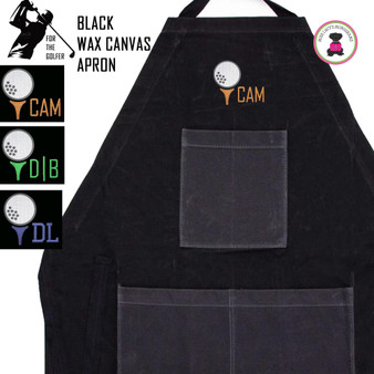 For the Golfer Monogrammed Waxed Canvas Apron with Golf Design1- Black -FREE SHIP/Groomsmen/Father's Day Gift/Golf Team Gift/Golfer Apron