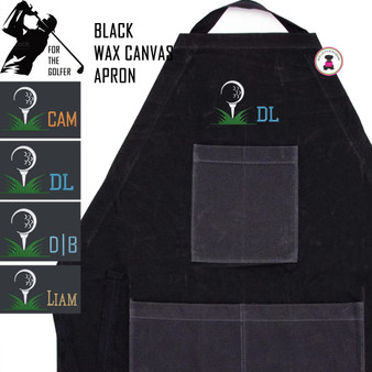 For the Golfer Monogrammed Waxed Canvas Apron with Golf Design2- Black -FREE SHIP/Groomsmen/Father's Day Gift/Golf Team Gift/Golfer Apron