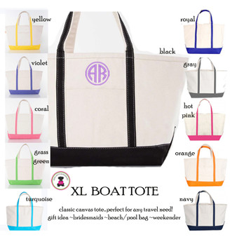 XLarge Canvas Boat Tote w Monogram-Free Ship.Bridesmaid Tote.Boat Tote.Grad Gift.Mom Gift.Beach Tote.Weekender Tote.Cruise Tote.Travel Tote